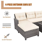 Set mobili da esterno in rattan 4 pezzi con cuscino e ripiano per tavolo - 27,5 x 47 x 30 (L x P x A)