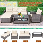 Set mobili da esterno in rattan 4 pezzi con cuscino e ripiano per tavolo - 27,5 x 47 x 30 (L x P x A)