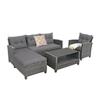 Set mobili da esterno in rattan 4 pezzi con cuscino e ripiano per tavolo - 27,5 x 47 x 30 (L x P x A)