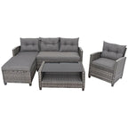 Set mobili da esterno in rattan 4 pezzi con cuscino e ripiano per tavolo - 27,5 x 47 x 30 (L x P x A)
