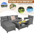 Set mobili da esterno in rattan 4 pezzi con cuscino e ripiano per tavolo - 27,5 x 47 x 30 (L x P x A)