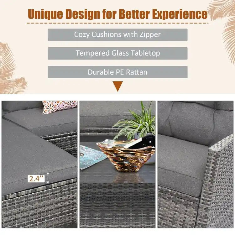 Set mobili da esterno in rattan 4 pezzi con cuscino e ripiano per tavolo - 27,5 x 47 x 30 (L x P x A)