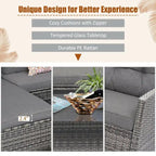 Set mobili da esterno in rattan 4 pezzi con cuscino e ripiano per tavolo - 27,5 x 47 x 30 (L x P x A)