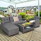 Set mobili da esterno in rattan 4 pezzi con cuscino e ripiano per tavolo - 27,5 x 47 x 30 (L x P x A)