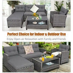 Set mobili da esterno in rattan 4 pezzi con cuscino e ripiano per tavolo - 27,5 x 47 x 30 (L x P x A)