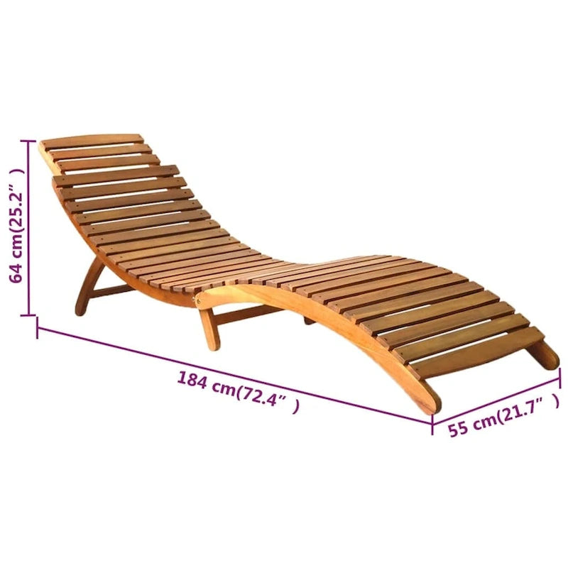 vidaXL Lettino da giardino con cuscino in legno massello di acacia - 72,4 x 21,7 x 25,2