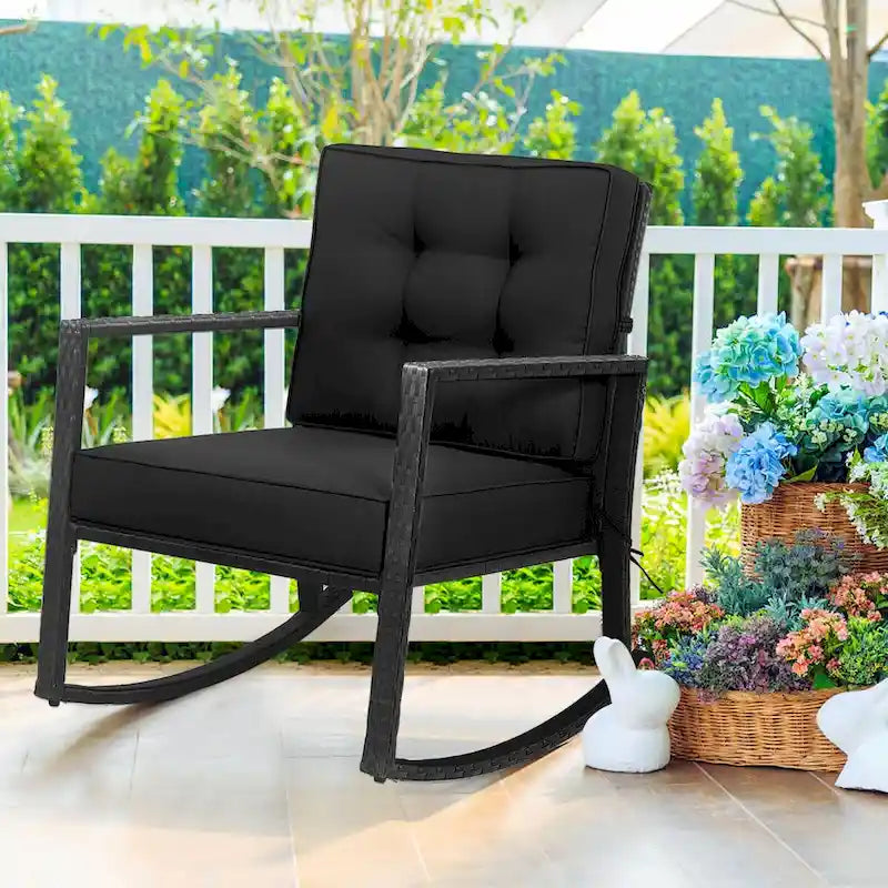 Gymax Sedia a Dondolo da Esterno in Vimini Sedia Singola in Rattan per Patio Giardino - Vedi Dettagli