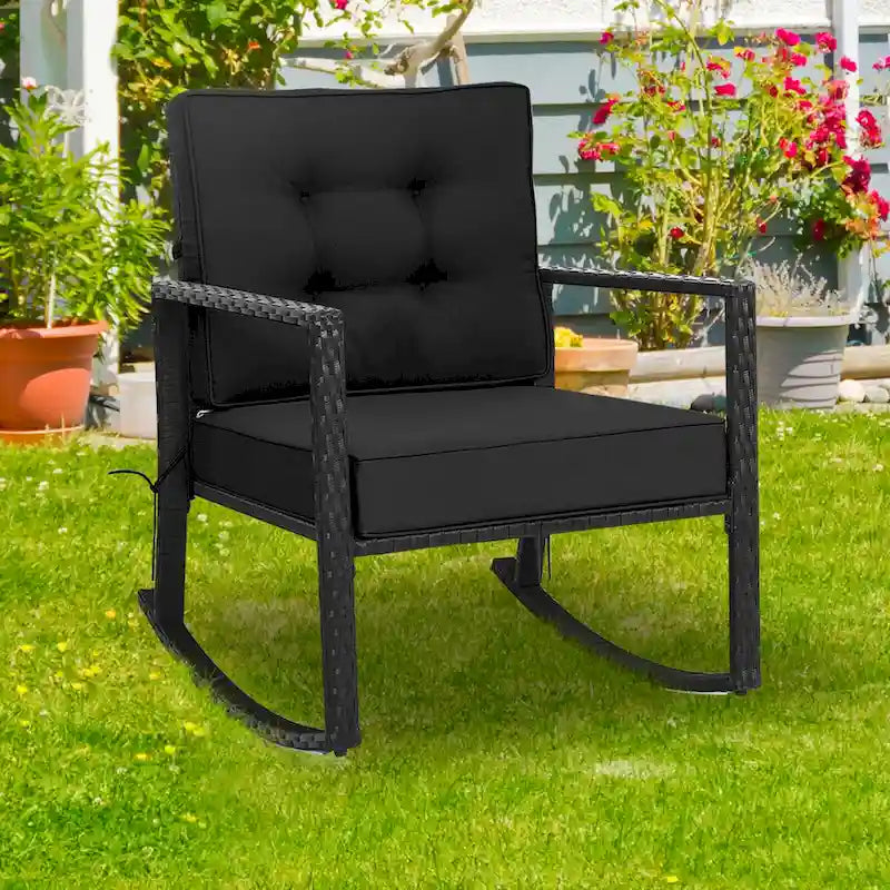 Gymax Sedia a Dondolo da Esterno in Vimini Sedia Singola in Rattan per Patio Giardino - Vedi Dettagli