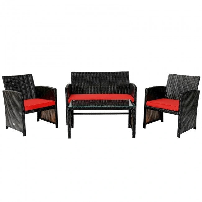 4Pcs Patio Rattan Cushioned Furniture Set - 43.5 x 25 x 31 (L x W x H)