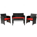 4Pcs Patio Rattan Cushioned Furniture Set - 43.5 x 25 x 31 (L x W x H)