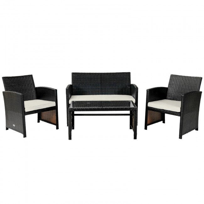 Set mobili da esterno 4 pezzi in rattan con cuscini - 43.5 x 25 x 31 (L x P x A)