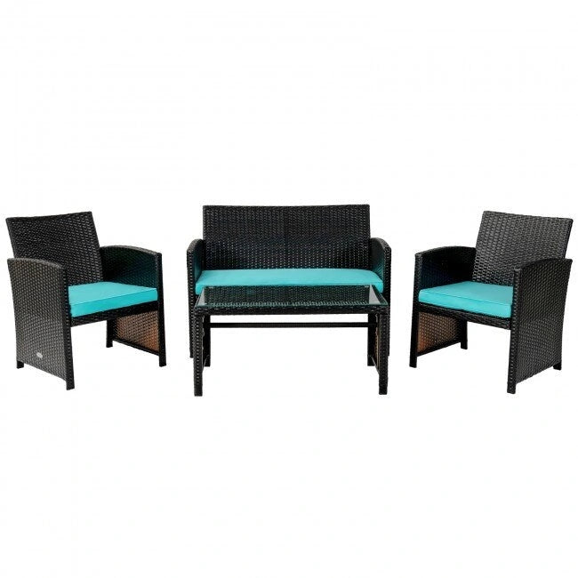 Set mobili da esterno 4 pezzi in rattan con cuscini - 43.5 x 25 x 31 (L x P x A)