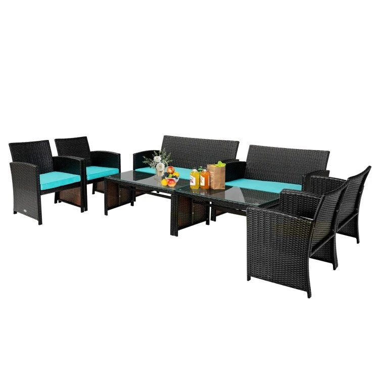 Set mobili da esterno 4 pezzi in rattan con cuscini - 43.5 x 25 x 31 (L x P x A)