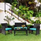 Set mobili da esterno 4 pezzi in rattan con cuscini - 43.5 x 25 x 31 (L x P x A)