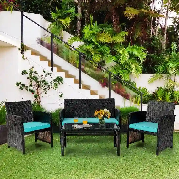 Set mobili da esterno 4 pezzi in rattan con cuscini - 43.5 x 25 x 31 (L x P x A)