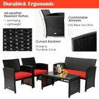 Set mobili da esterno 4 pezzi in rattan con cuscini - 43.5 x 25 x 31 (L x P x A)
