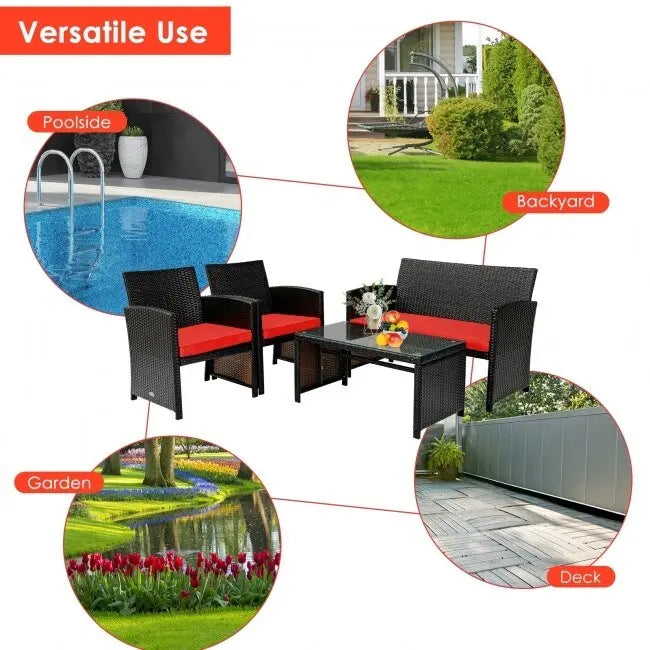 Set mobili da esterno 4 pezzi in rattan con cuscini - 43.5 x 25 x 31 (L x P x A)