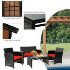 Set mobili da esterno 4 pezzi in rattan con cuscini - 43.5 x 25 x 31 (L x P x A)