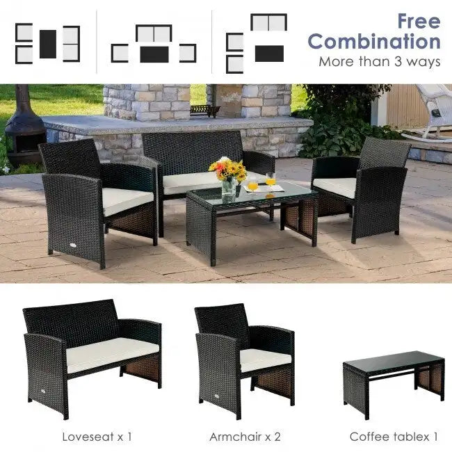 Set mobili da esterno 4 pezzi in rattan con cuscini - 43.5 x 25 x 31 (L x P x A)
