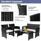 Set mobili da esterno 4 pezzi in rattan con cuscini - 43.5 x 25 x 31 (L x P x A)