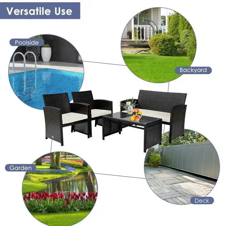 Set mobili da esterno 4 pezzi in rattan con cuscini - 43.5 x 25 x 31 (L x P x A)