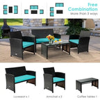 Set mobili da esterno 4 pezzi in rattan con cuscini - 43.5 x 25 x 31 (L x P x A)