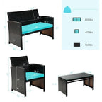 Set mobili da esterno 4 pezzi in rattan con cuscini - 43.5 x 25 x 31 (L x P x A)