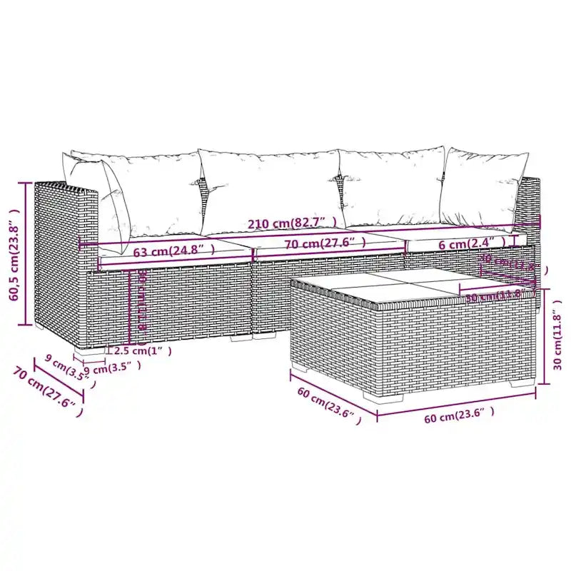 vidaXL Divano Sezionale da Giardino Divanetto Divano Angolare Poltrona da Esterno in Polyrattan