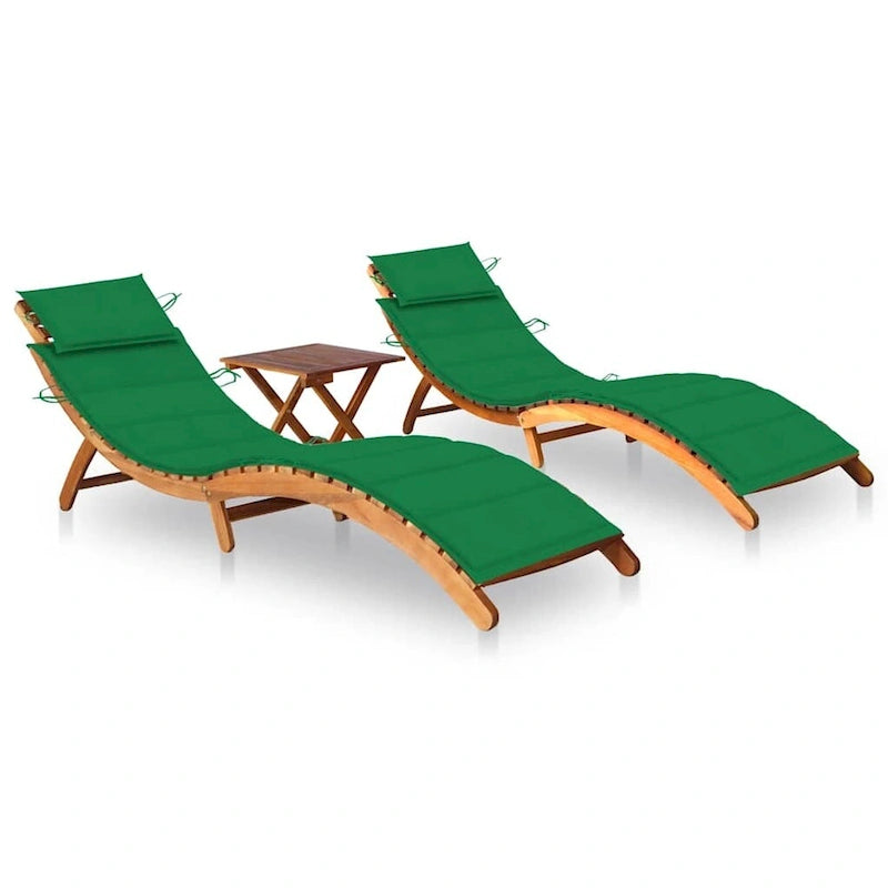 vidaXL Lettini prendisole 2 pz con tavolo e cuscini in legno massello di acacia - 72.4 x 21.7 x 25.2
