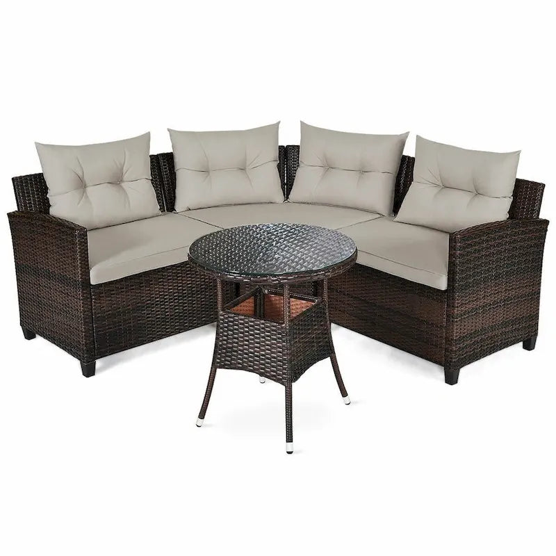 4 Pcs Furniture Patio Set Outdoor Wicker Sofa Set - 31.5 x 25.5 x 29 (L x W x H)