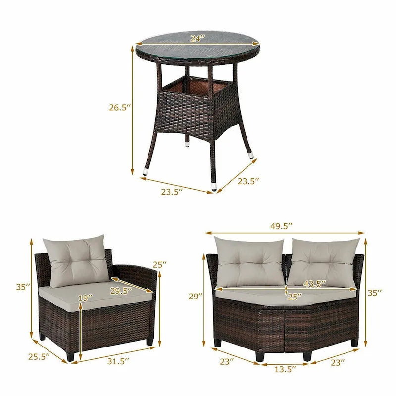 Set da 4 mobili da giardino per esterni in vimini - 31,5 x 25,5 x 29 (L x P x A)