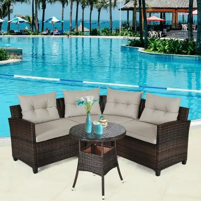 Set da 4 mobili da giardino per esterni in vimini - 31,5 x 25,5 x 29 (L x P x A)