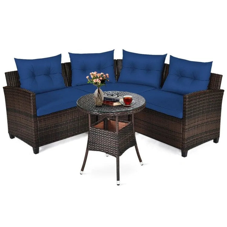 Set da 4 mobili da giardino per esterni in vimini - 31,5 x 25,5 x 29 (L x P x A)