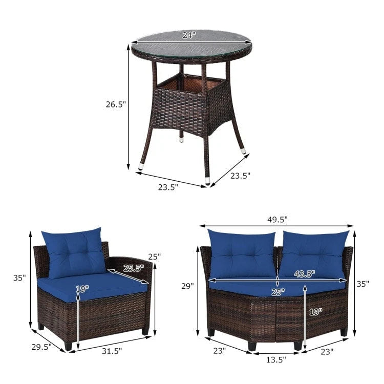 Set da 4 mobili da giardino per esterni in vimini - 31,5 x 25,5 x 29 (L x P x A)