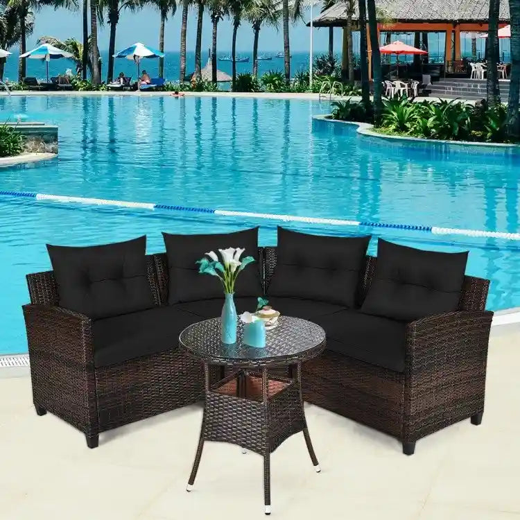 Set da 4 mobili da giardino per esterni in vimini - 31,5 x 25,5 x 29 (L x P x A)