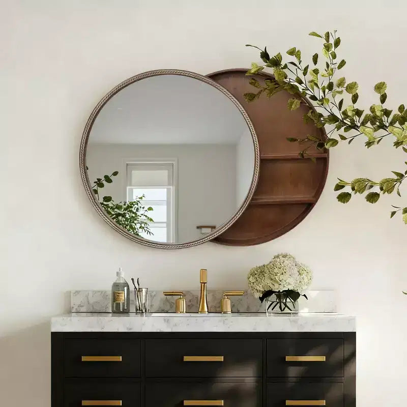 23,6 Specchio da parete rotondo moderno scorrevole con contenitore, specchio da bagno salvaspazio, specchio decorativo per soggiorno