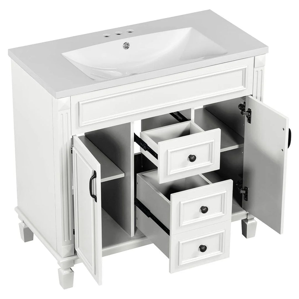 Mobile bagno moderno da 90 cm con lavabo integrato e specchiera, 2 ante e 2 cassetti