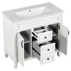 Mobile bagno moderno da 90 cm con lavabo integrato e specchiera, 2 ante e 2 cassetti