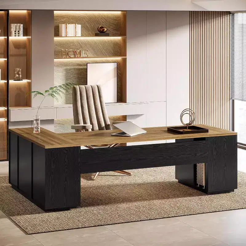 Scrivania direzionale a L Lantine 85,8, scrivania da computer da ufficio extra large con cassetti portadocumenti per l'home office