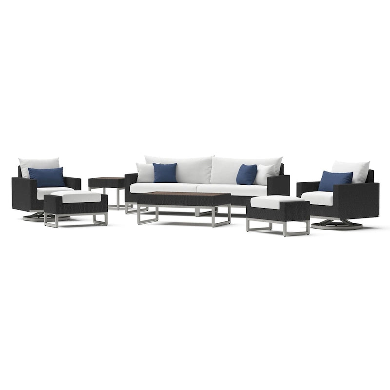 Set da 8 pezzi da esterno con divanetti Milo Espresso Sunbrella ad azione meccanica