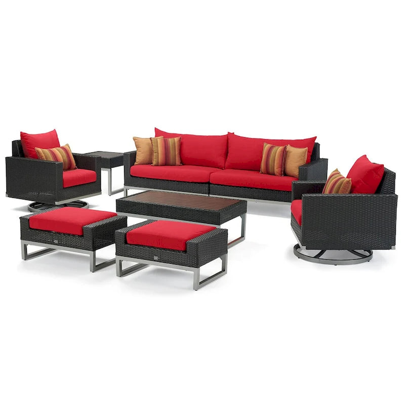 Set da 8 pezzi da esterno con divanetti Milo Espresso Sunbrella ad azione meccanica
