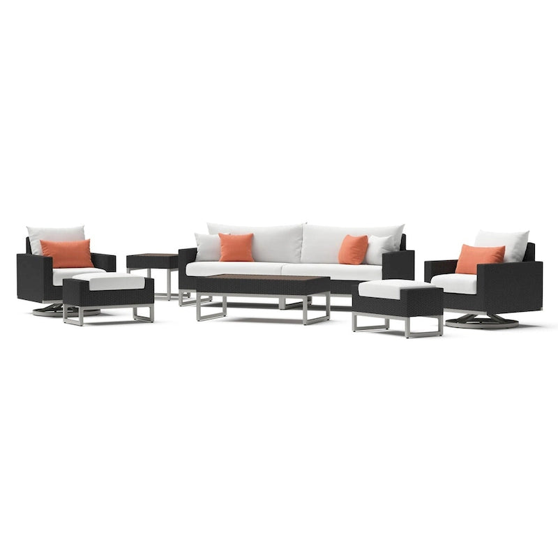 Set da 8 pezzi da esterno con divanetti Milo Espresso Sunbrella ad azione meccanica