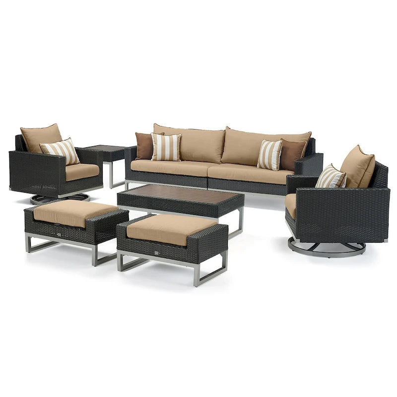 Set da 8 pezzi da esterno con divanetti Milo Espresso Sunbrella ad azione meccanica