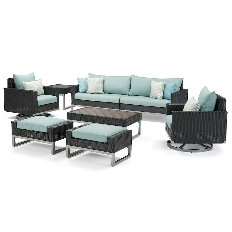 Set da 8 pezzi da esterno con divanetti Milo Espresso Sunbrella ad azione meccanica