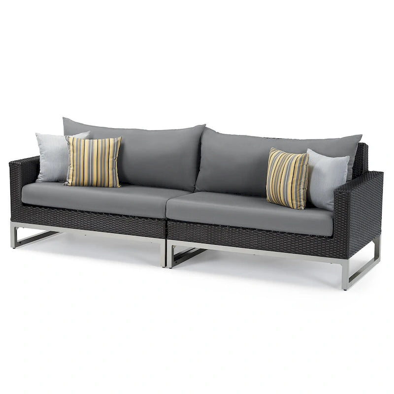 Set da 8 pezzi da esterno con divanetti Milo Espresso Sunbrella ad azione meccanica
