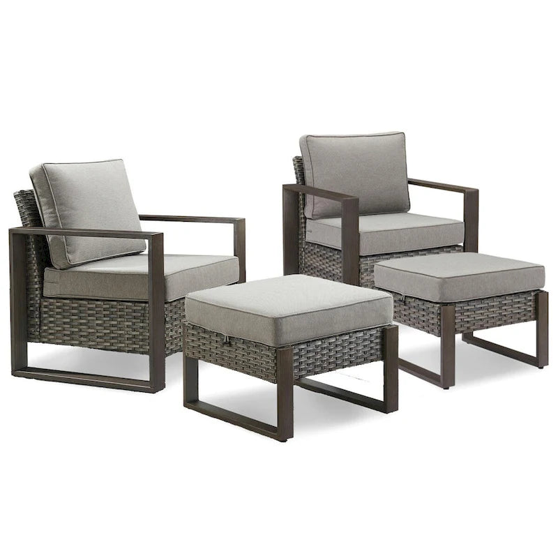 Gymojoy Set di 2 sedie da esterno, Sedie in Rattan per tutte le stagioni - Grigio
