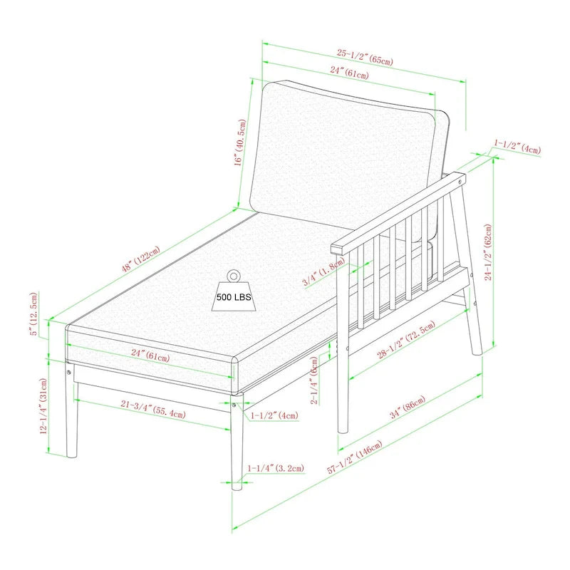Divano-Chaise a fuso in legno massello Middlebrook