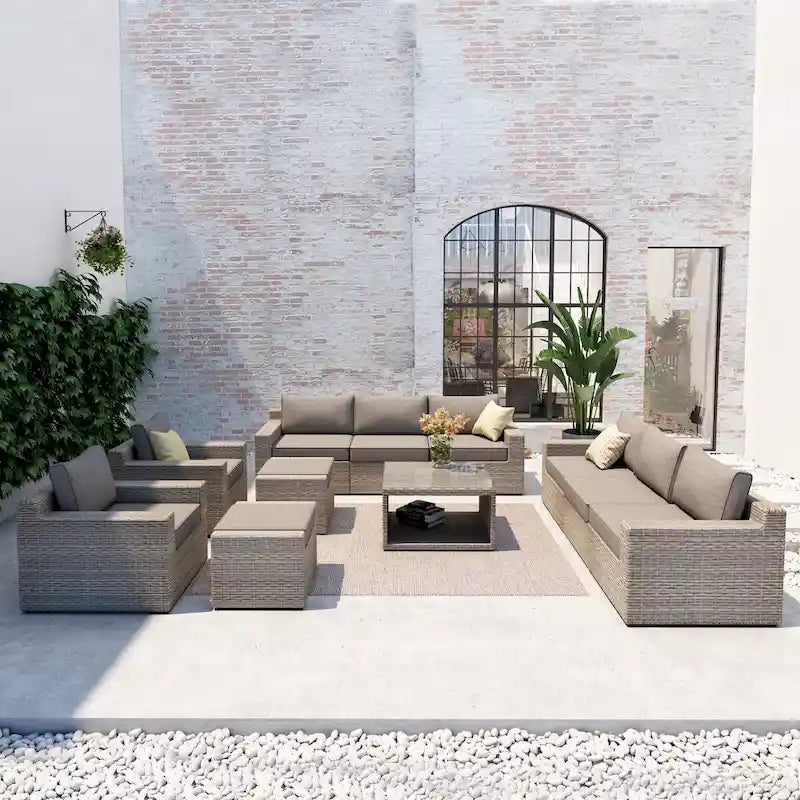 Set da Salotto Ventura in Rattan 11 Pezzi con Sedie Multiple