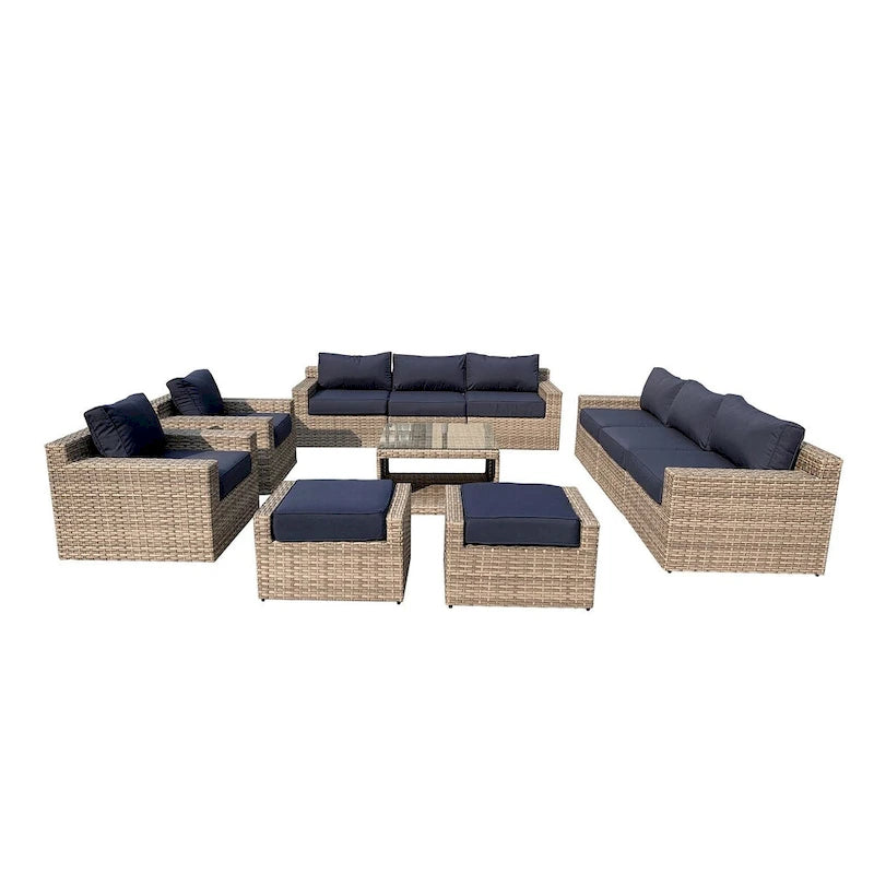 Set da Salotto Ventura in Rattan 11 Pezzi con Sedie Multiple
