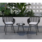 3 Pieces Outdoor Rattan Chair Conversation Sets with Glass Top Table